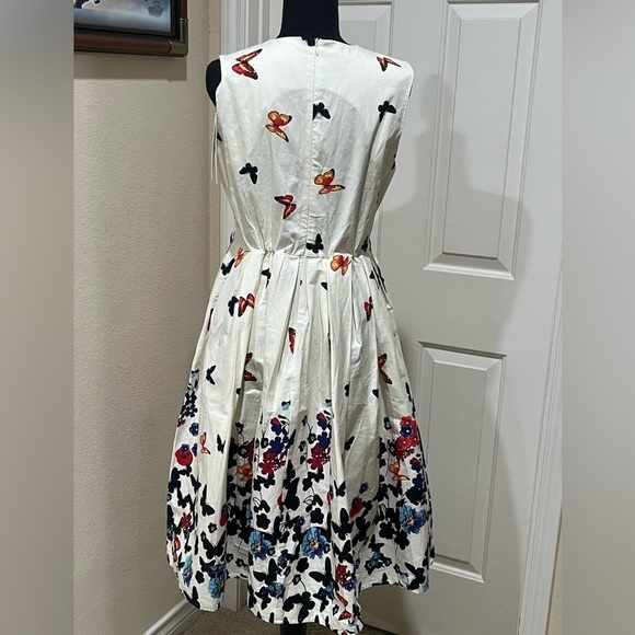 BELLE POGUE BUTTERFLY PRINT 1950’s STYLE ELEGANT RETRO, WOMENS DRESS SIZE M. - Picture 4 of 12